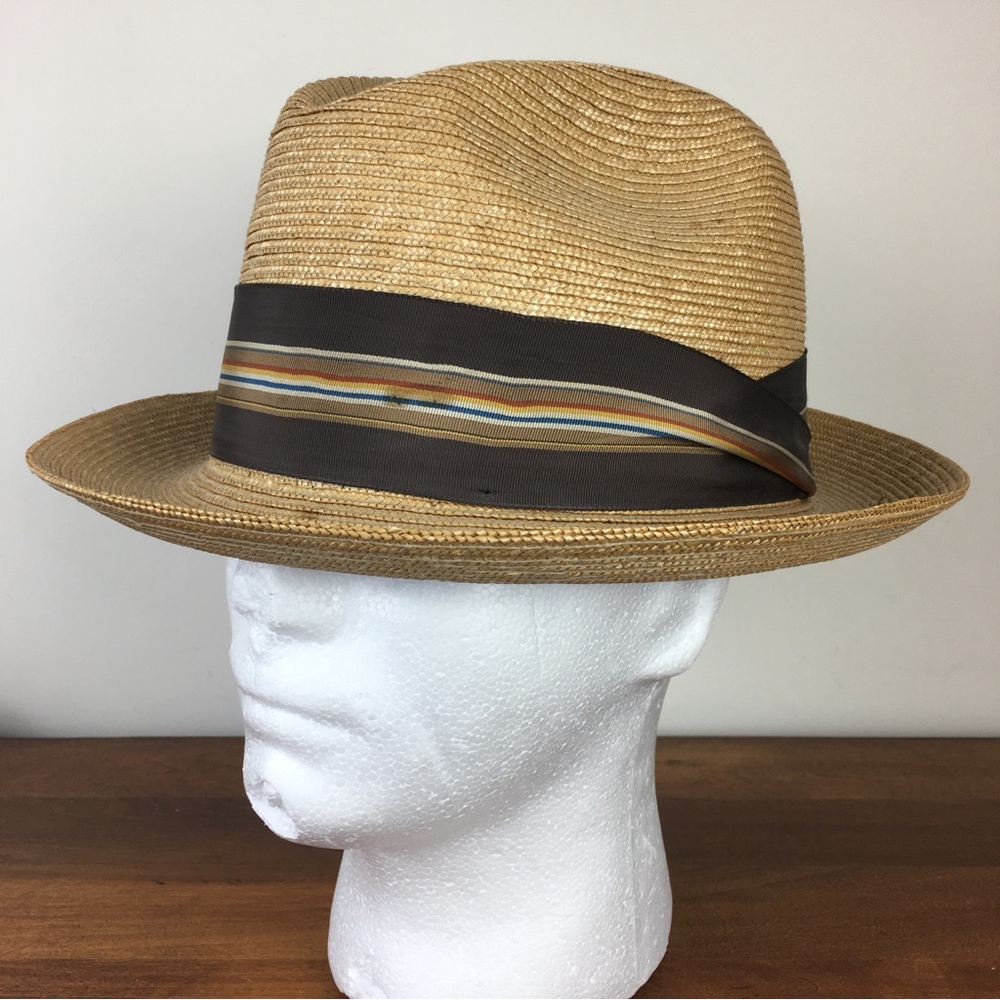 WORMSER Flicker Milan Fedora Hat Straw Hat VINTAGE Size 7 3/8 Made In NYC